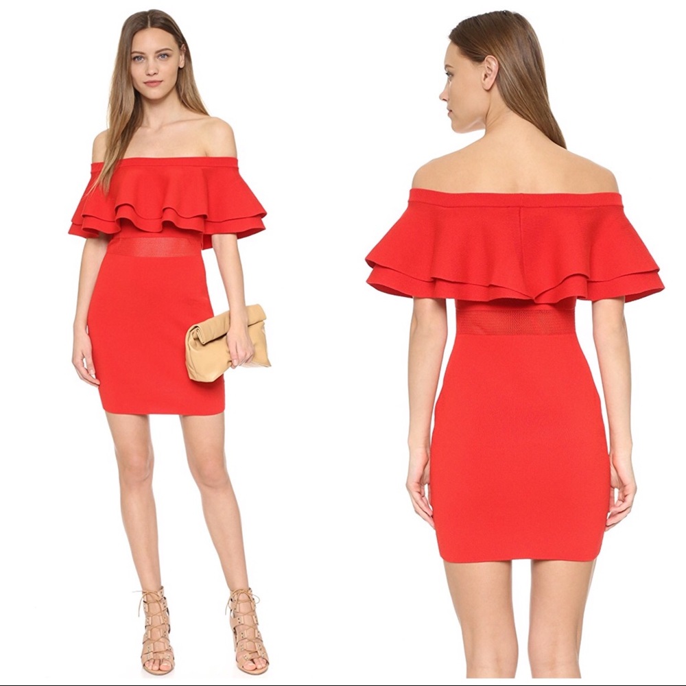 Endless Rose Red Off-Shoulder Ruffle Bodycon Dress